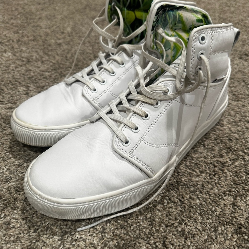 Vans White High-Top Sneakers with Green Floral Lining